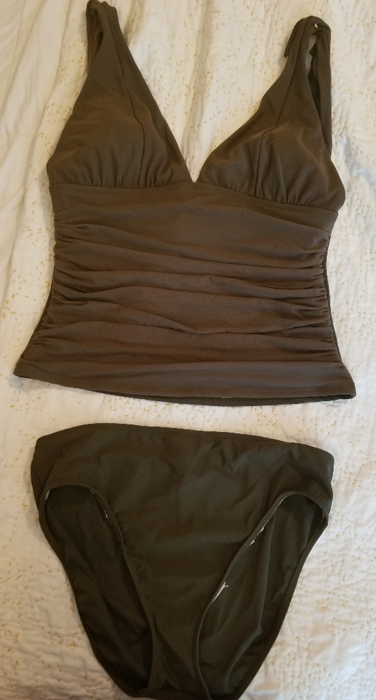 Shape fX Swim Olive Ruched V Neck Shapewear Tankin